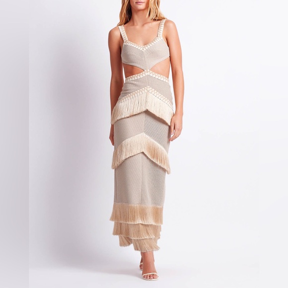 Metallic Cut-Out Fringe Maxi Dress Size XL - Picture 3 of 16